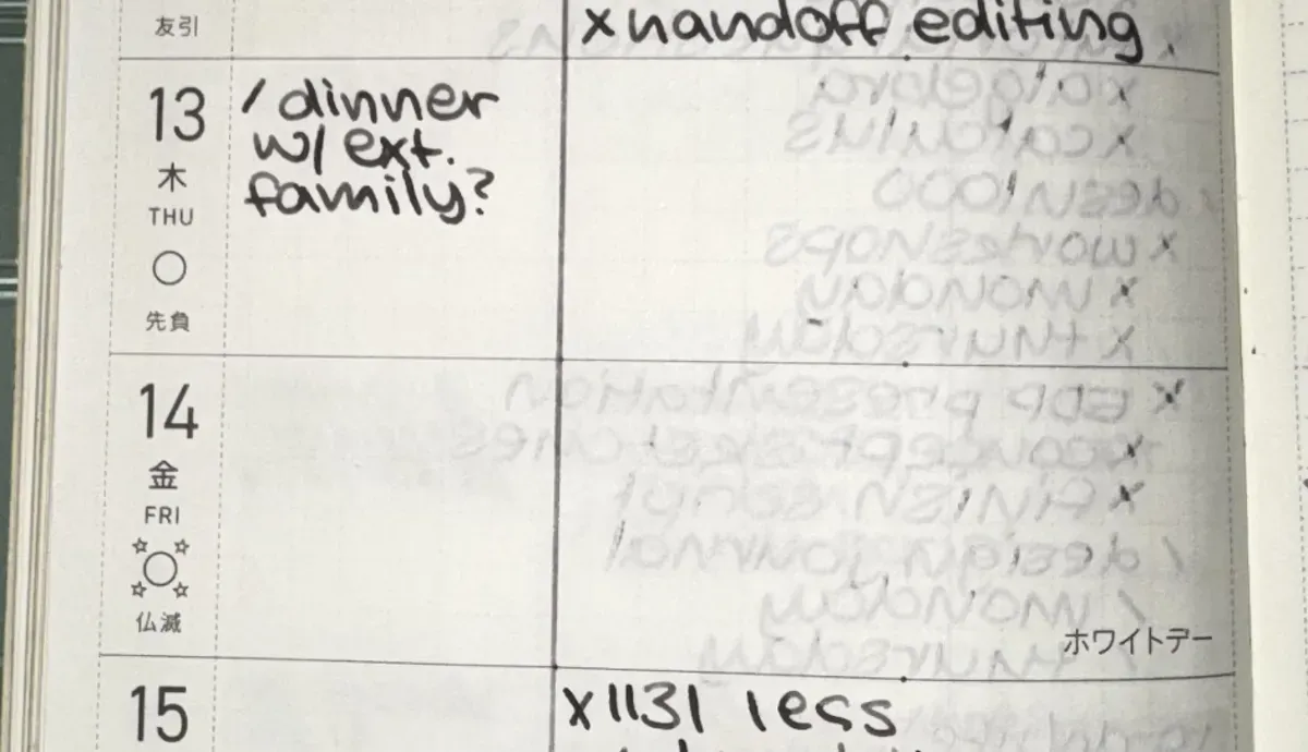 Ink showing through the reverse side of a planner page
